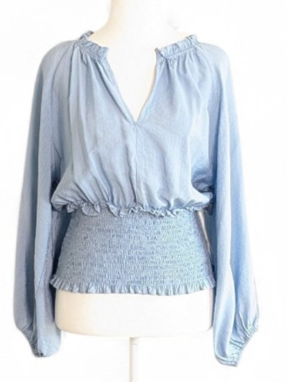 MUSTARD SEED Women's Long Sleeve Cropped Blouse Top Size S Powder Blue